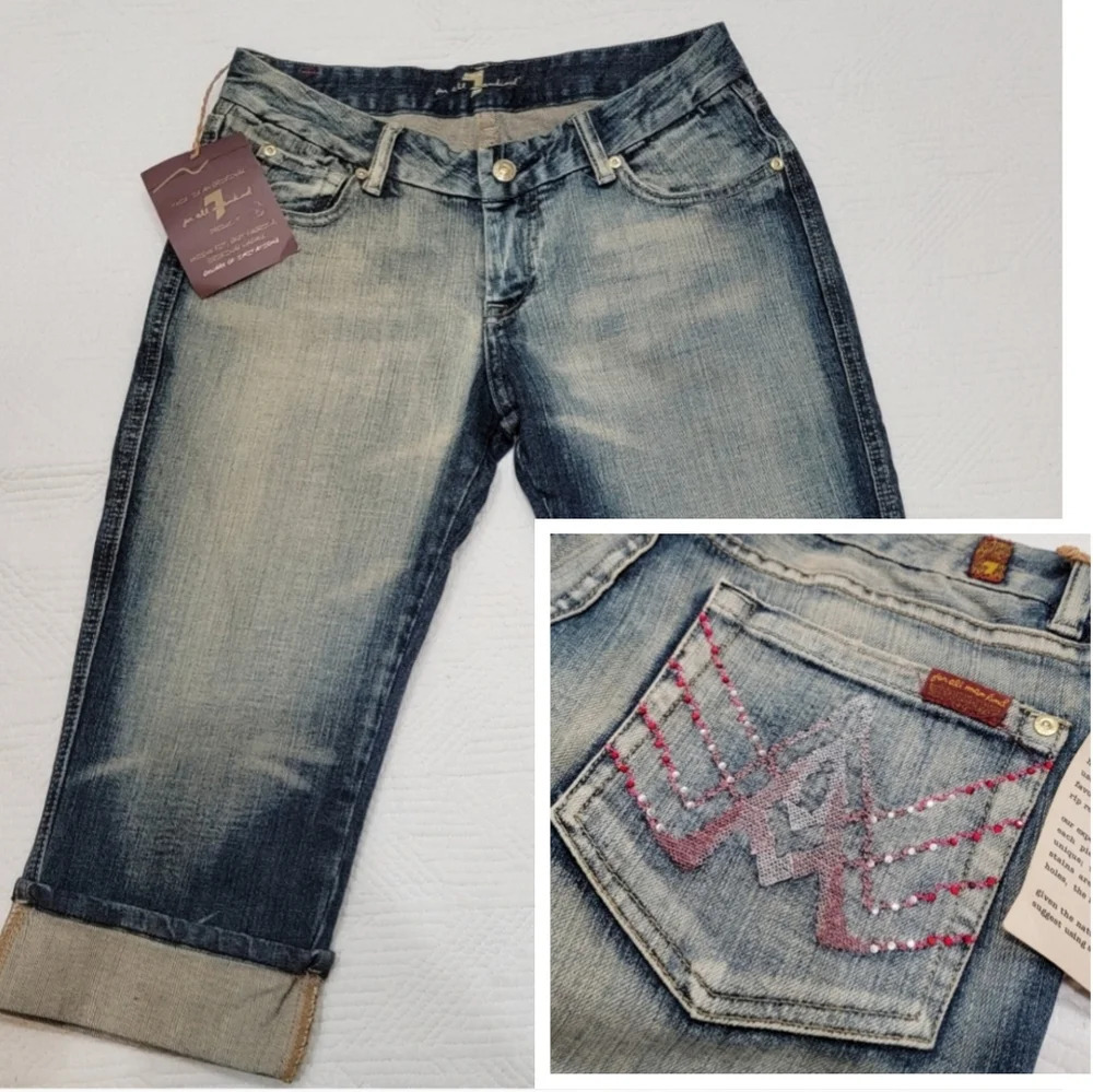 7 for all mankind pink embellished pockets denim capri's size 29 nwts y2k 90s